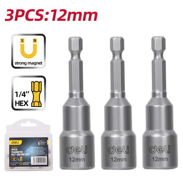 Deli Magnetic Nut Driver 12x65mm Set=3pcs