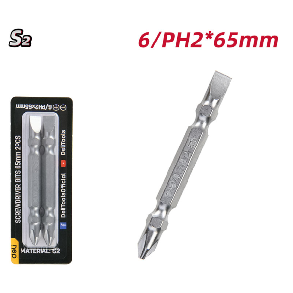 Screwdrvr Bit Dual Head SL6/PH2x65mm 2pc