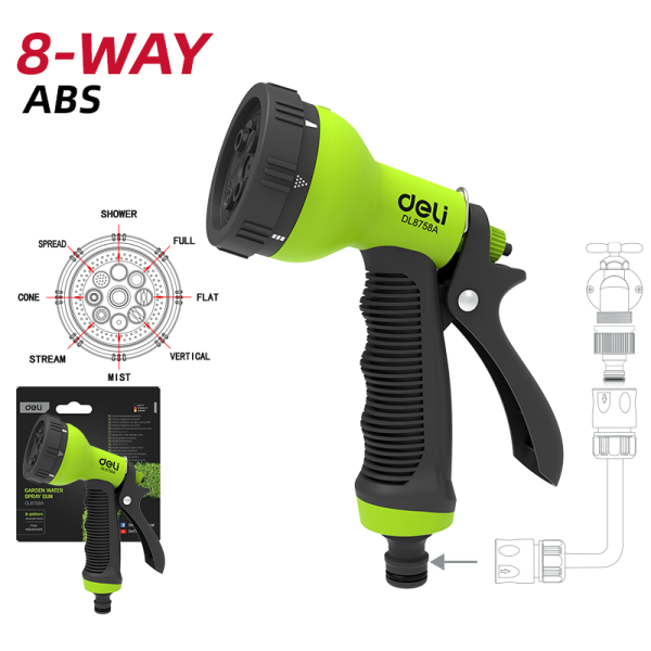 Water Spray Nozzle Plastic 8-way